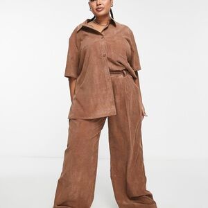 ASOS DESIGN Curve drapey wide leg pants in baby cord brown Women’s Size 18 NWT